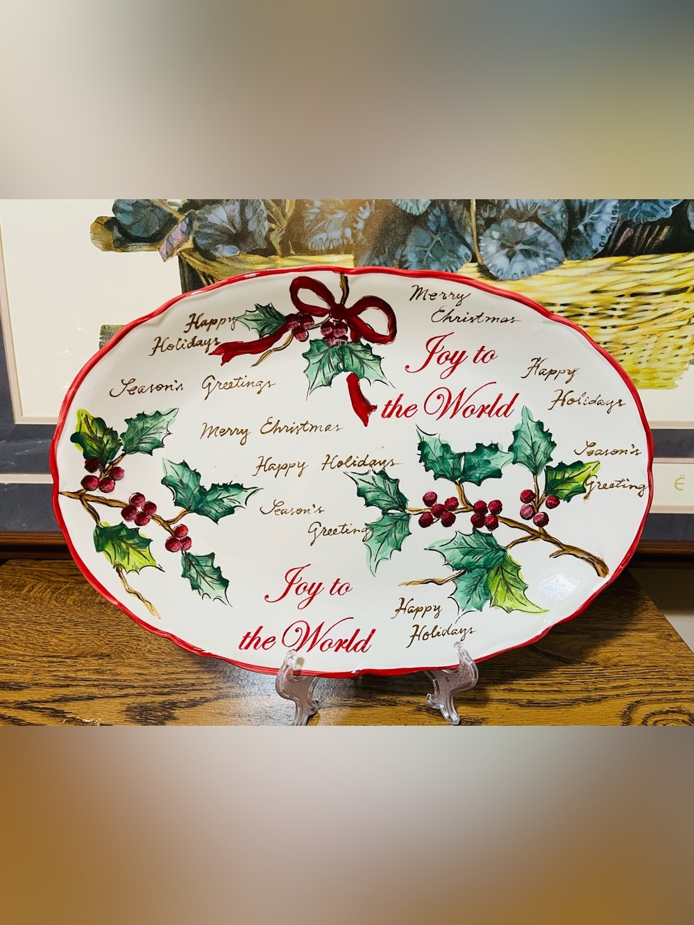 Large 14” Maxcera Milky Holly Christmas serving platter